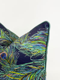 Painted Peacock Feather Jewel Tone Decorative Pillow or Bolster