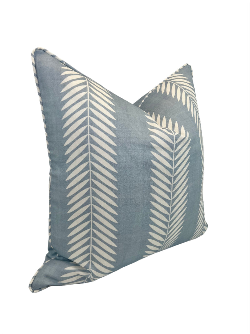 Light Blue Leaf Vine Designer Fabric in a Decorative Throw Pillow