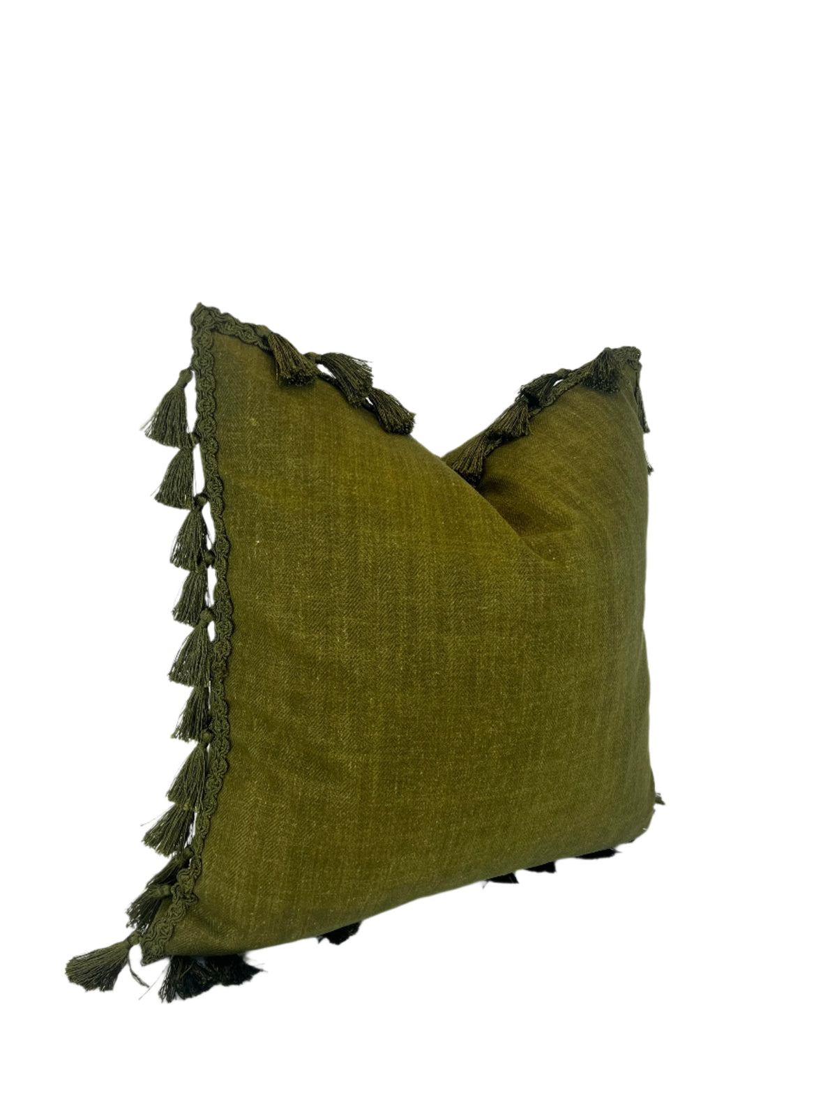 Green Herringbone Fern Fringe Fancy Decorative Pillow