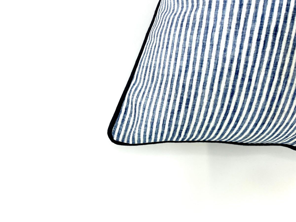 Ticking Dusty Blue & White on Woven Fabric Decorative Pillow Cover - Multiple Colors