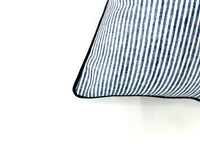 Ticking Dusty Blue & White in Kelly Green Welt/Piping Decorative Pillow Cover - Multiple Colors