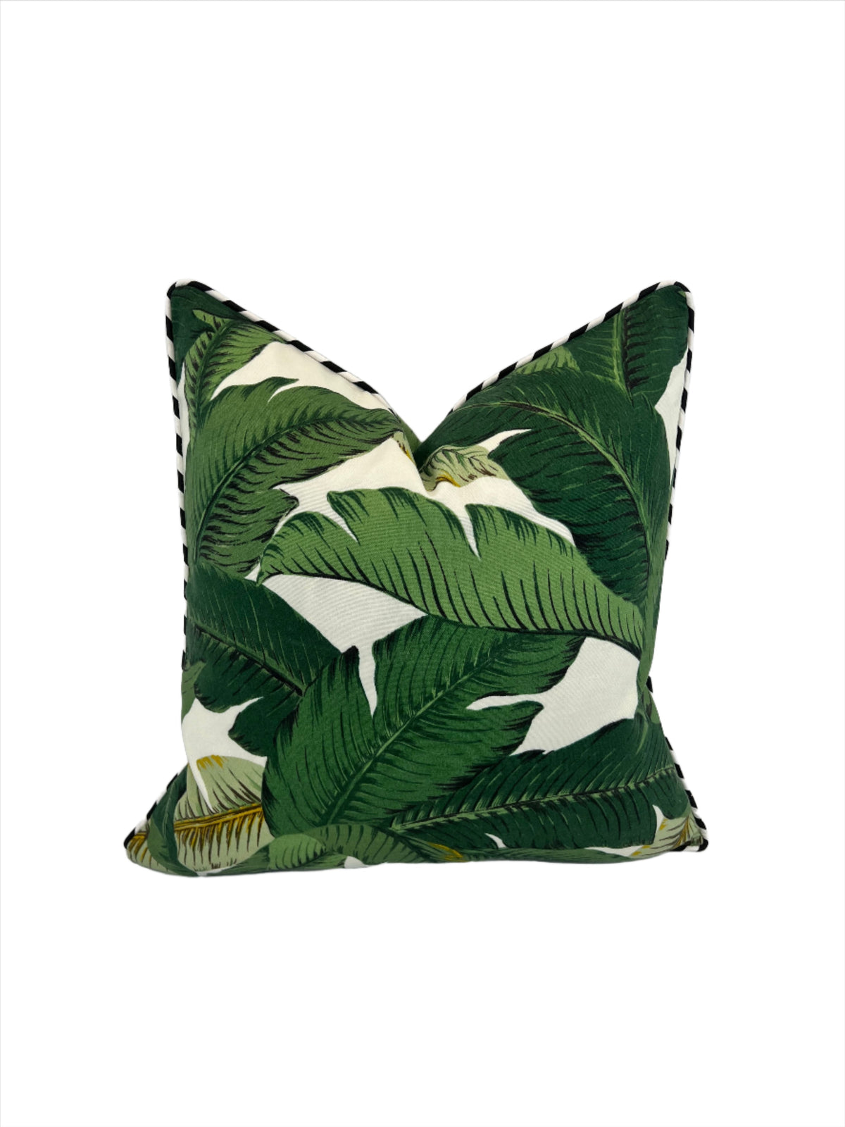 Tommy Bahama Swaying Palm with Black & White Pinstripe Welt in Outdoor Decorative Pillow