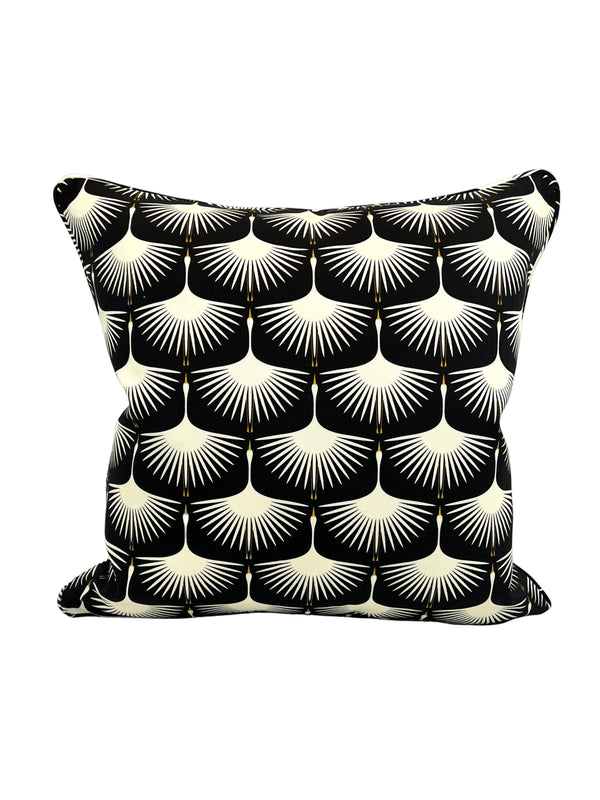 Art Deco Cream Swan on Black Decorative Pillow