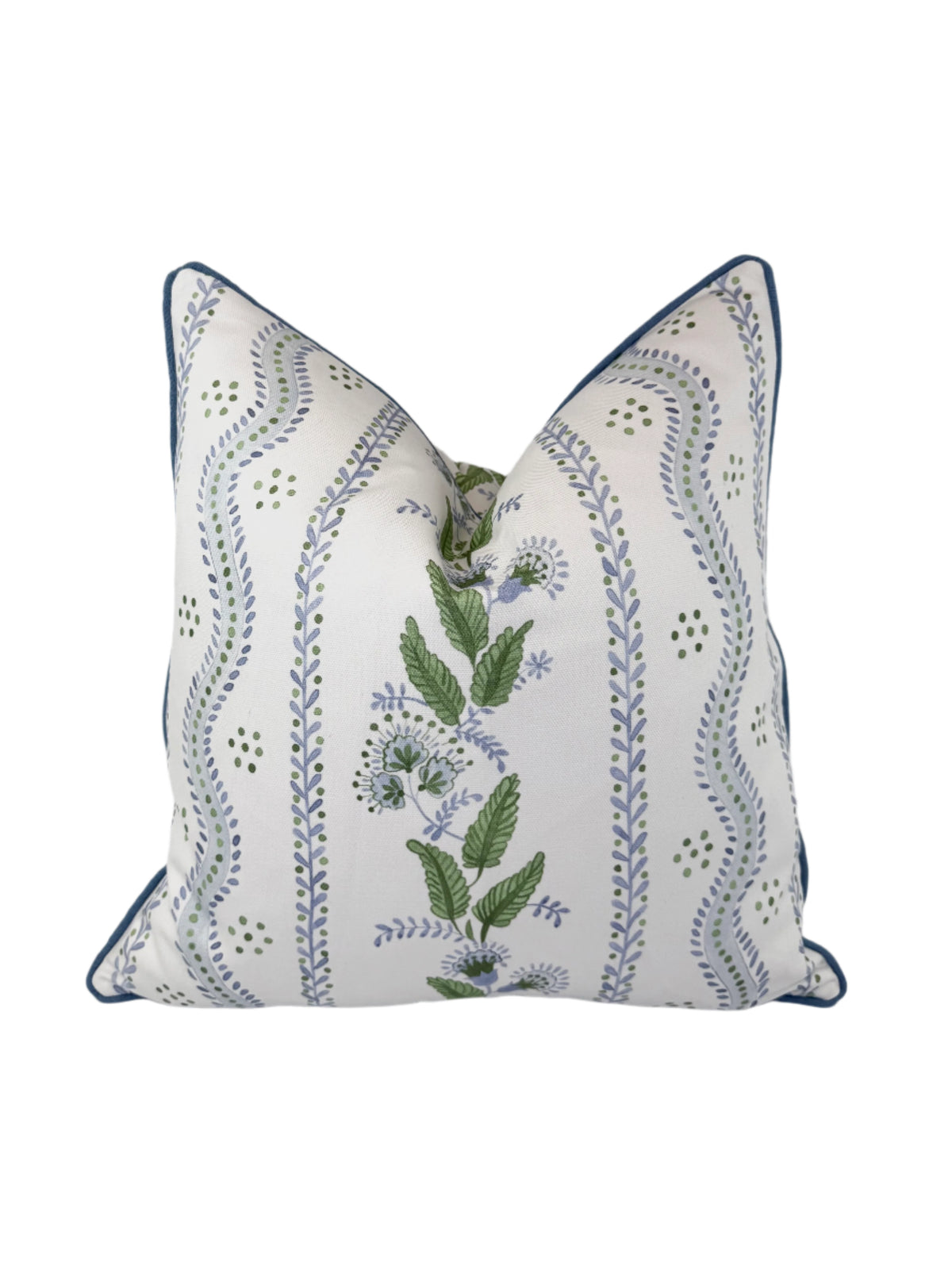 Cornflower Blues & Greens Vine Decorative Pillow or Bolster