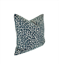 Leopard Pillow Cover in Designer Luxury Chenille Animal Print Upholstery Fabric in Jade Blue