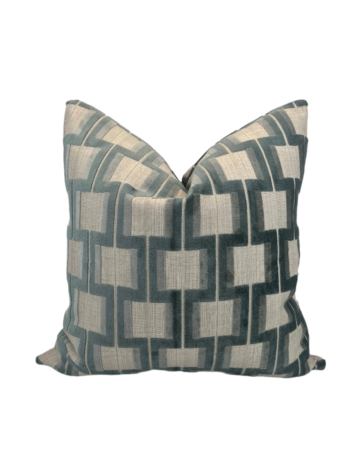 Powers Seaglass Lattice Velvet Heavy Duty Upholstery Fabric in a Decorative Pillow or Bolster