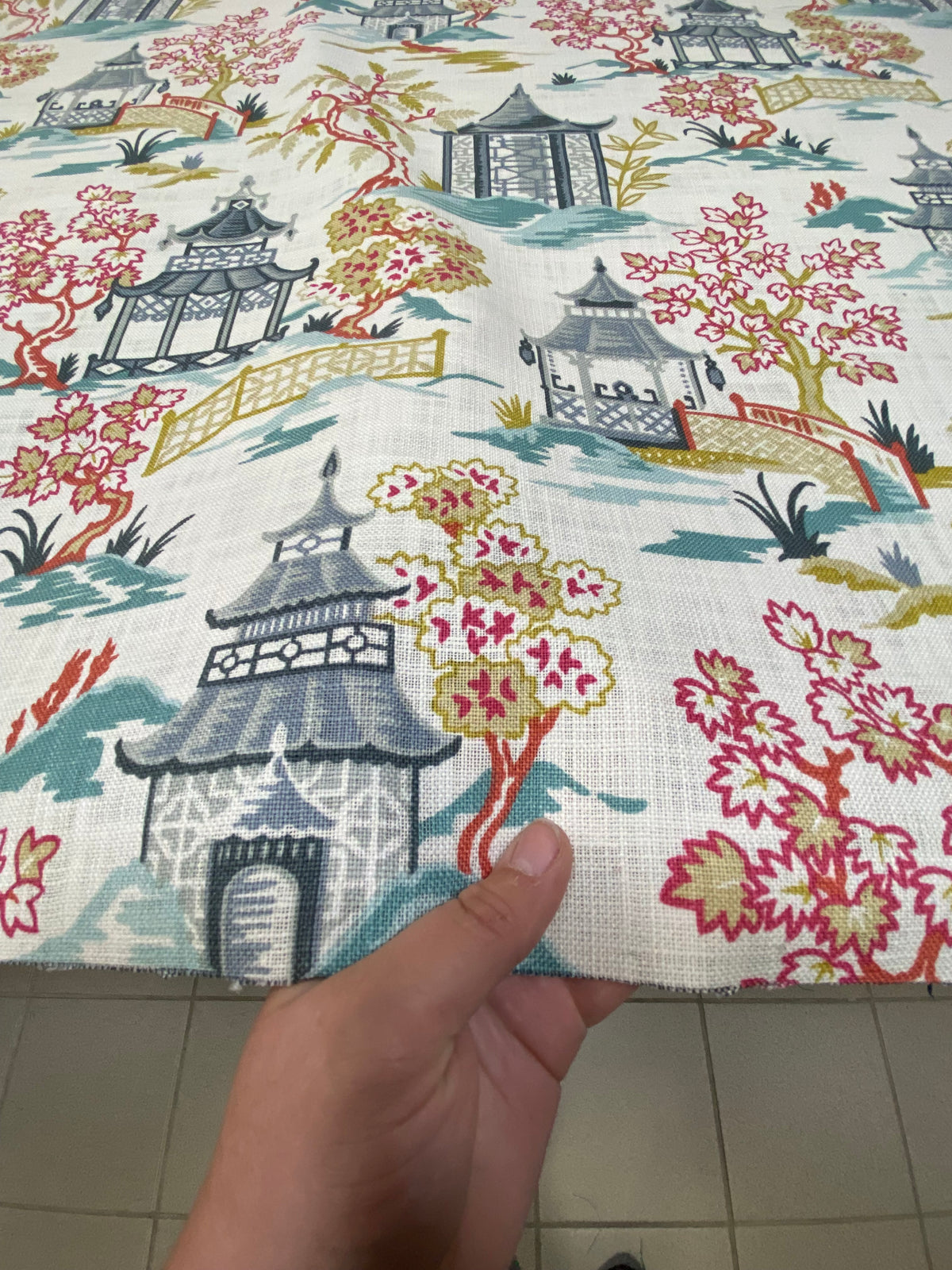 Decorative Pillow Cover in Chinoiserie in Toile Pagoda Fabric