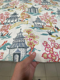Decorative Pillow Cover in Chinoiserie in Toile Pagoda Fabric