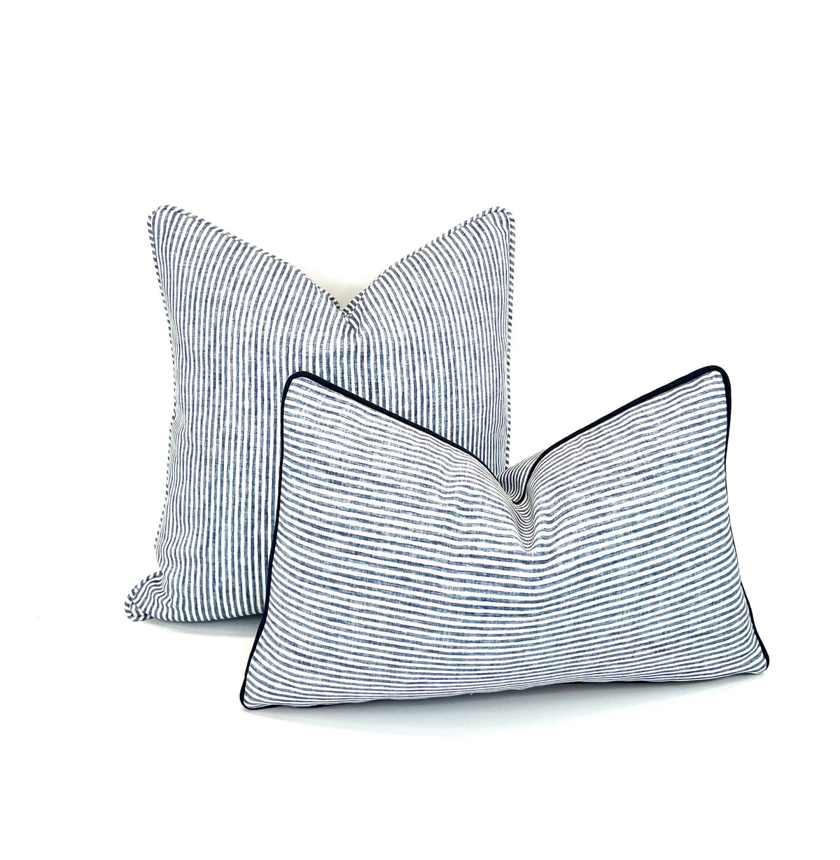 Ticking Dusty Blue & White in Kelly Green Welt/Piping Decorative Pillow Cover - Multiple Colors