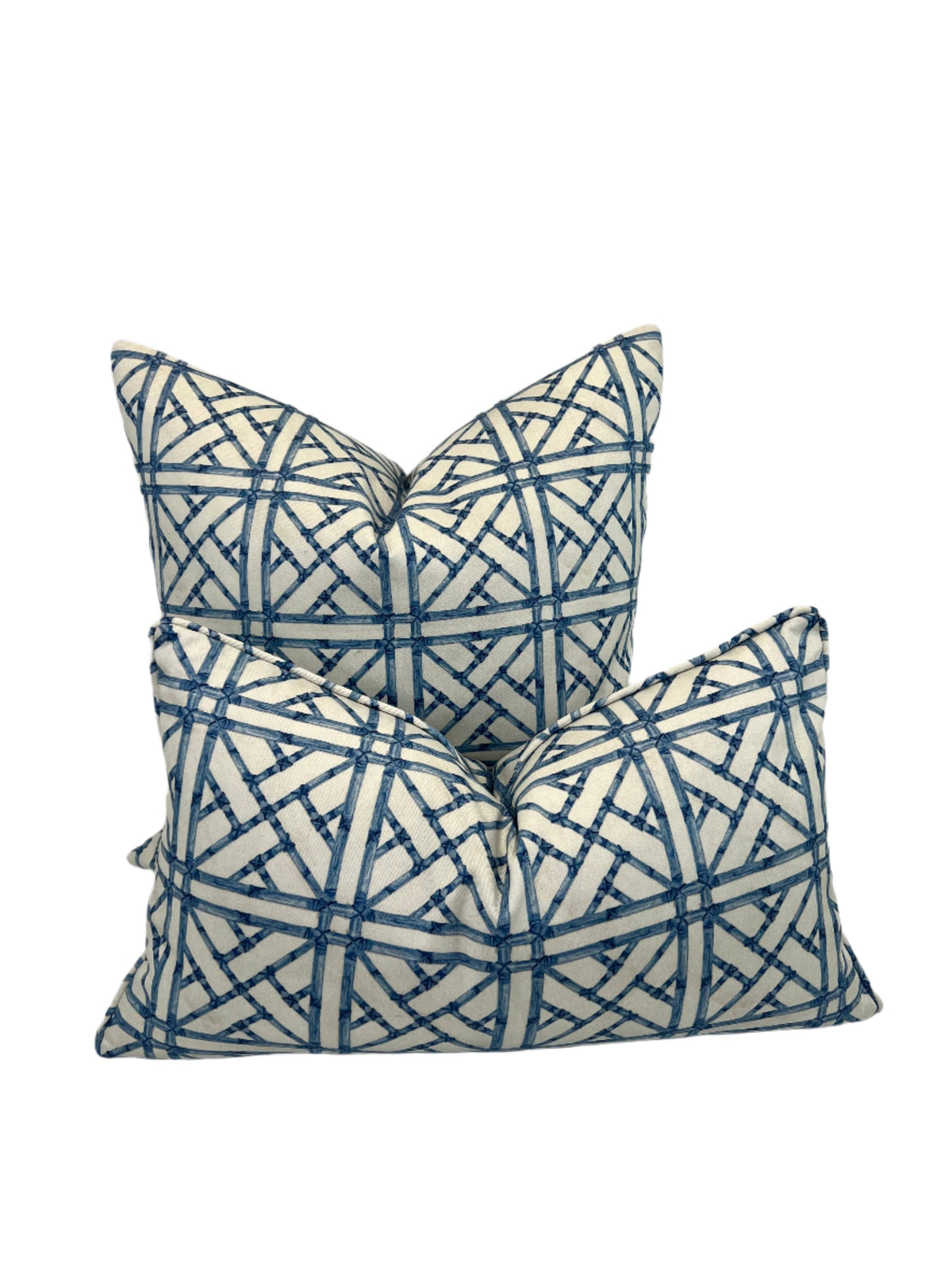 Bamboo Trellis Blue in a Washed White, Decorative Pillow