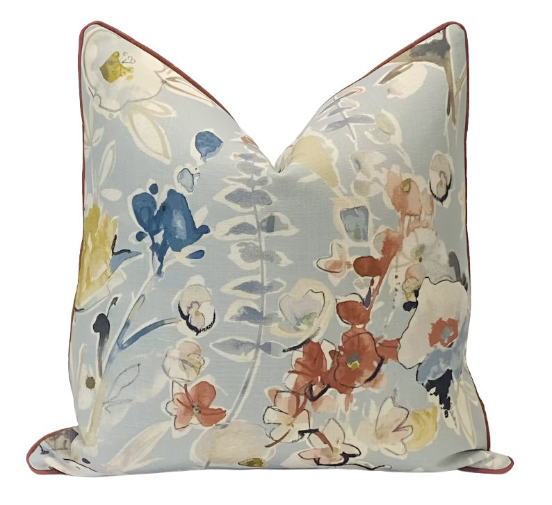 Botanical Kira Mist Designer Fabric in a Decorative Pillow