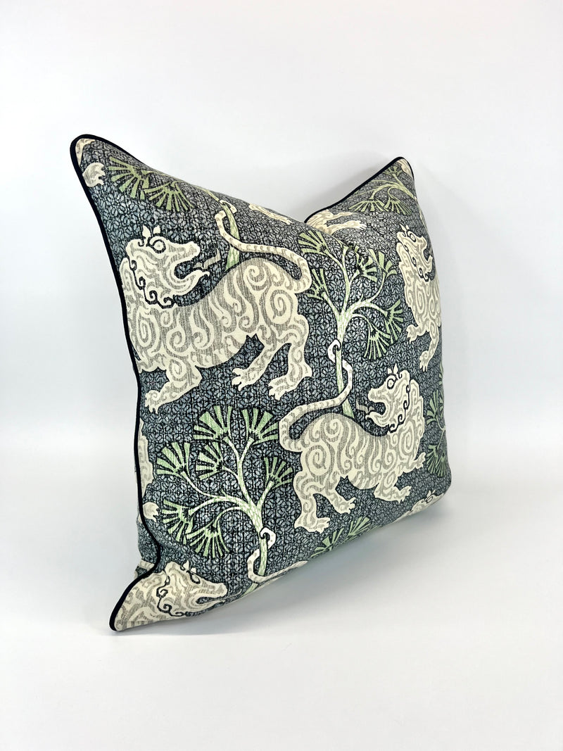 Indigo Chinese Lion Dance Decorative Pillow (Inserts Now Available!)