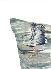 Embroidered Watercolor Heron Decorative Pillow in It Girl Ocean TFA