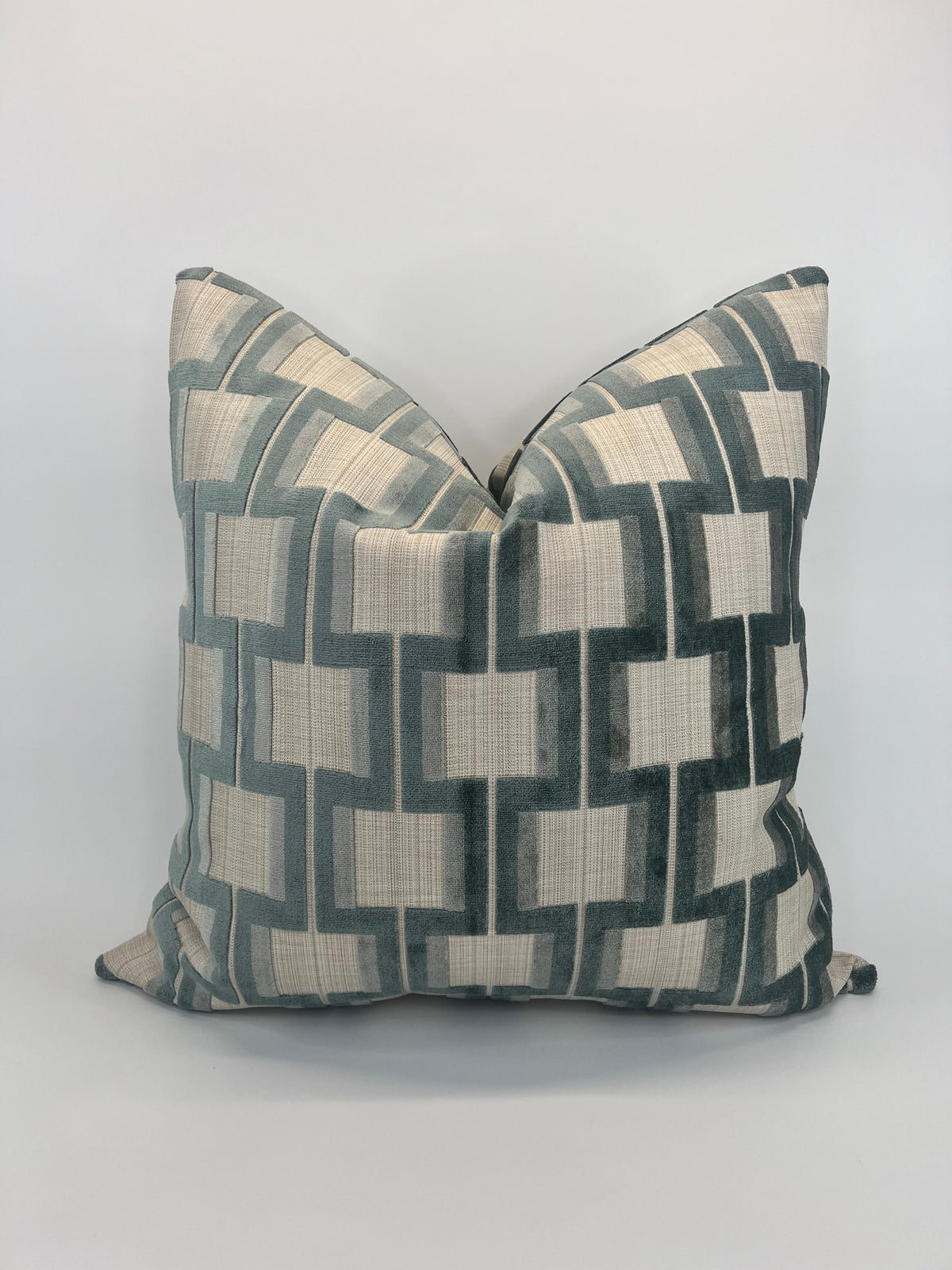 Powers Seaglass Lattice Velvet Heavy Duty Upholstery Fabric in a Decorative Pillow or Bolster