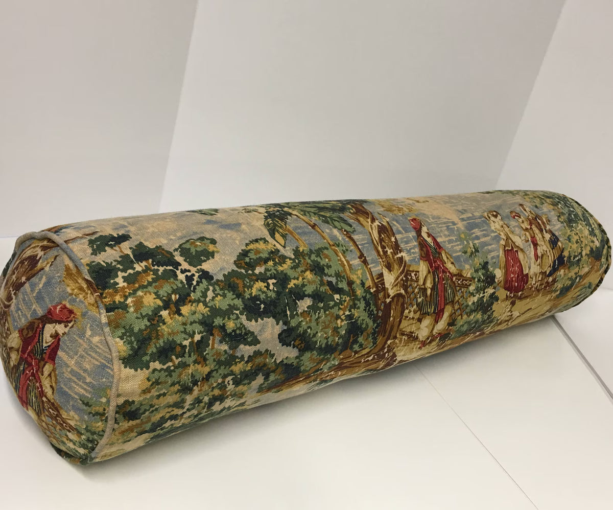 Bolster in Bosporus Toile Billard 128 or Flax Distressed Toile Fabric | Includes Premium Insert