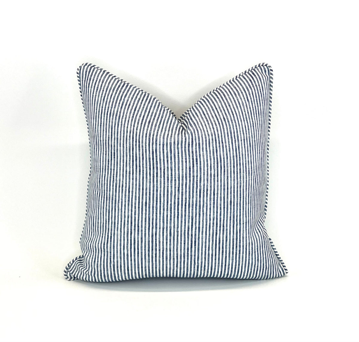 Ticking Dusty Blue & White in Kelly Green Welt/Piping Decorative Pillow Cover - Multiple Colors