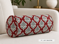 Makoto Scarlett Botanical Pillow & Bolster | Scarlet, Lagoon Blue & Ivory Accent Pillow