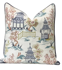 Decorative Pillow Cover in Chinoiserie in Toile Pagoda Fabric