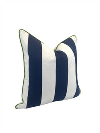 Large Blue Cabana Stripe Sunbrella Fabric in a Decorative Pillow