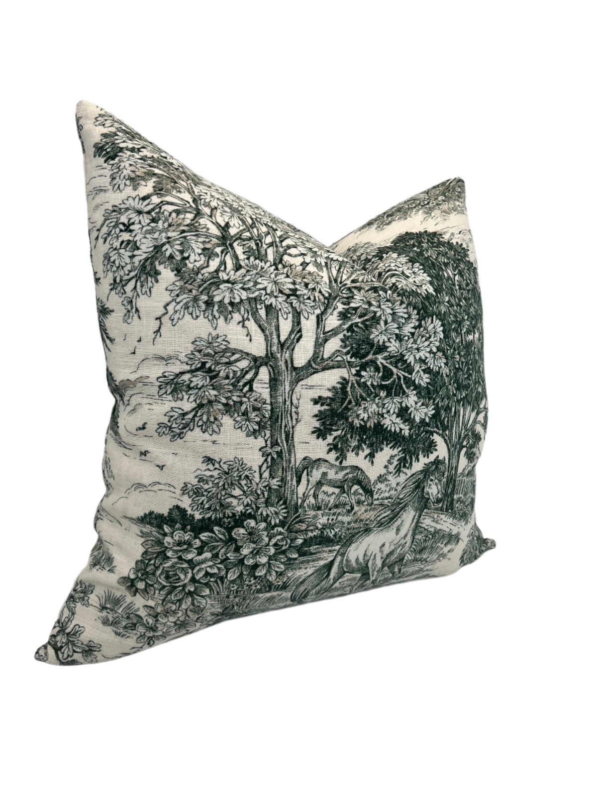 Yellowstone Horses Decorative Pillow in Classic Green Linen