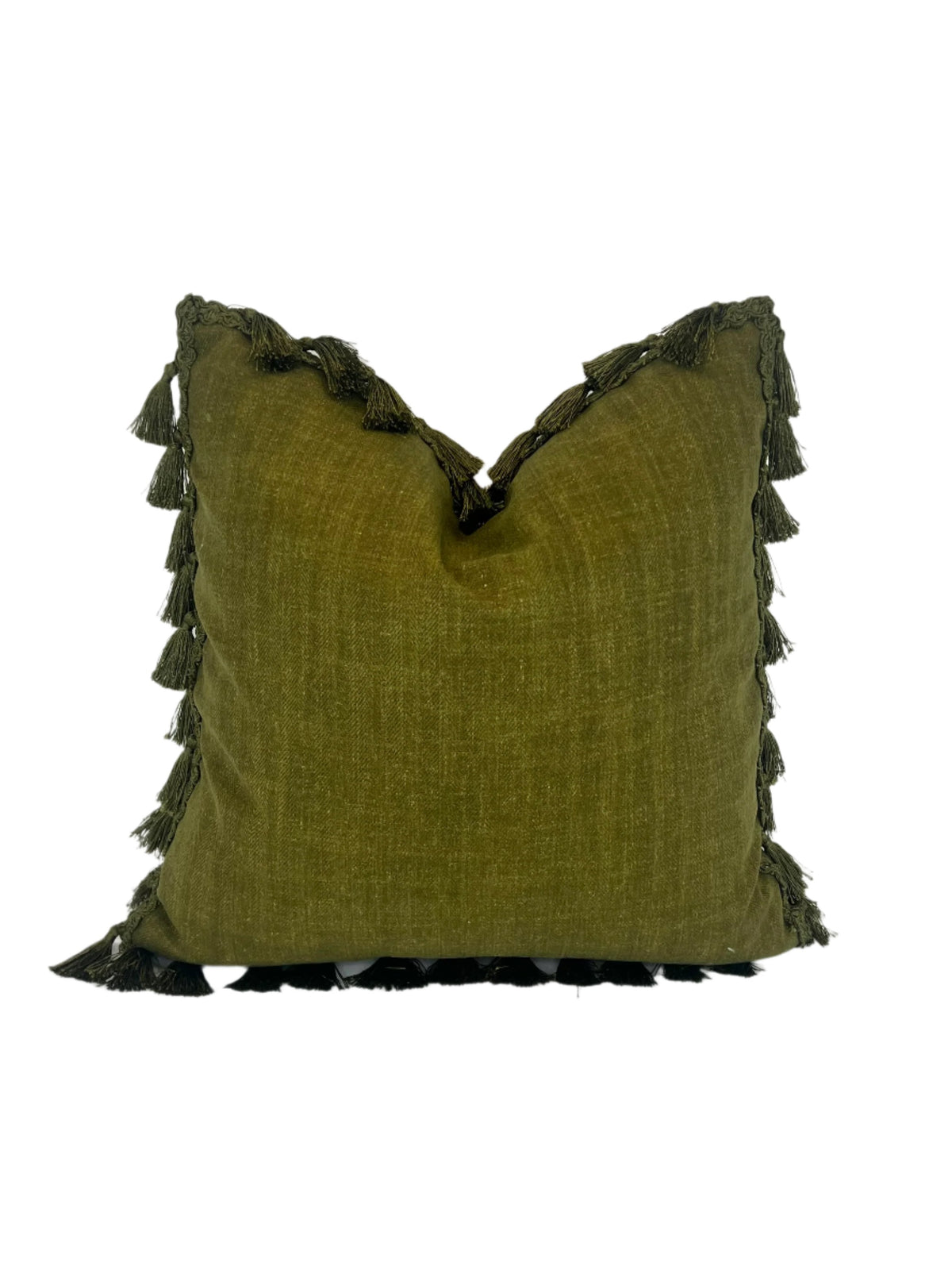 Green Herringbone Fern Fringe Fancy Decorative Pillow