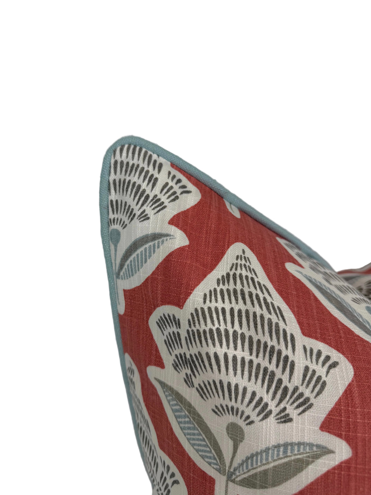 Makoto Scarlett Botanical Pillow & Bolster | Scarlet, Lagoon Blue & Ivory Accent Pillow