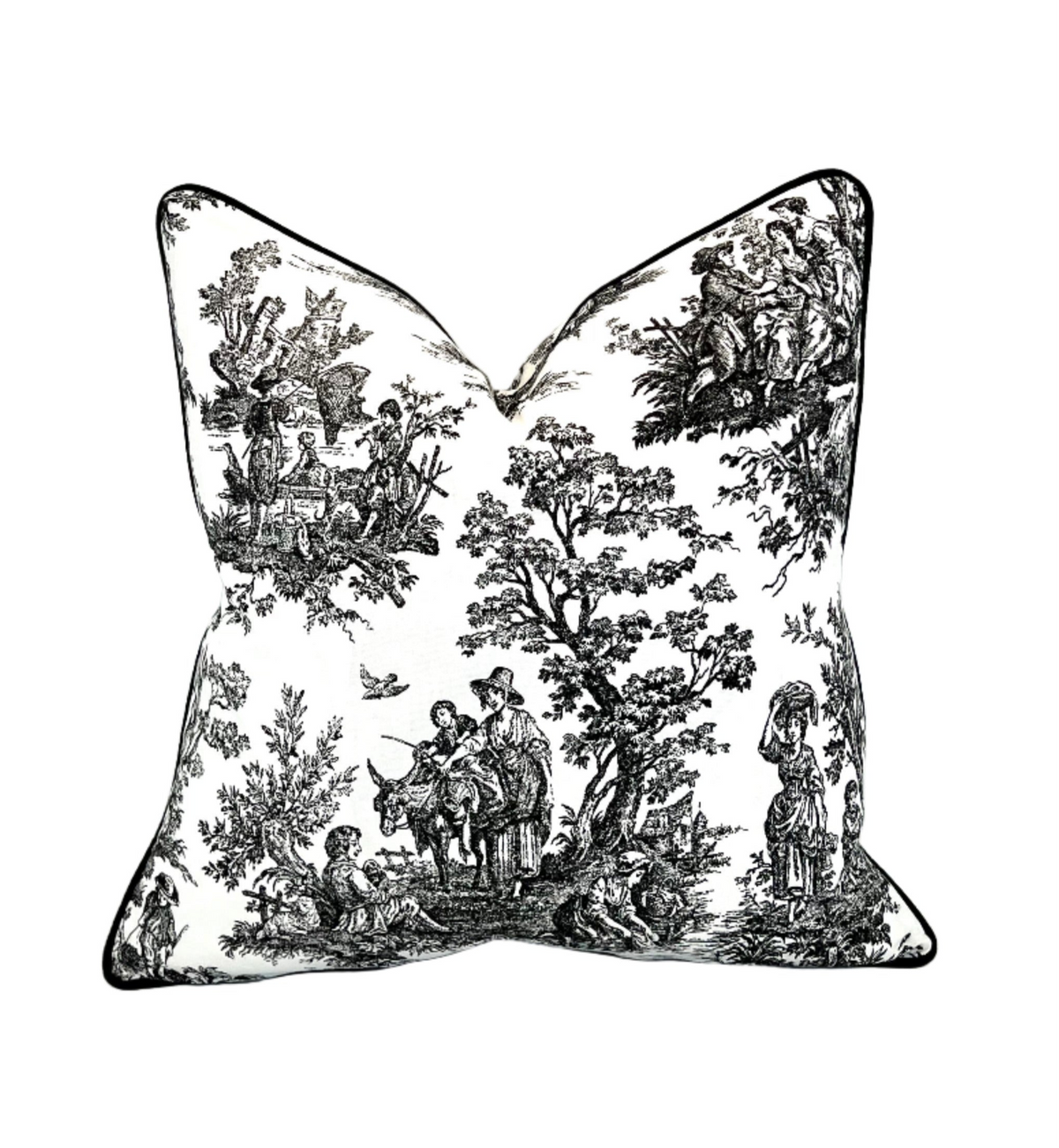 Colonial Black & White Toile Decorative Pillow