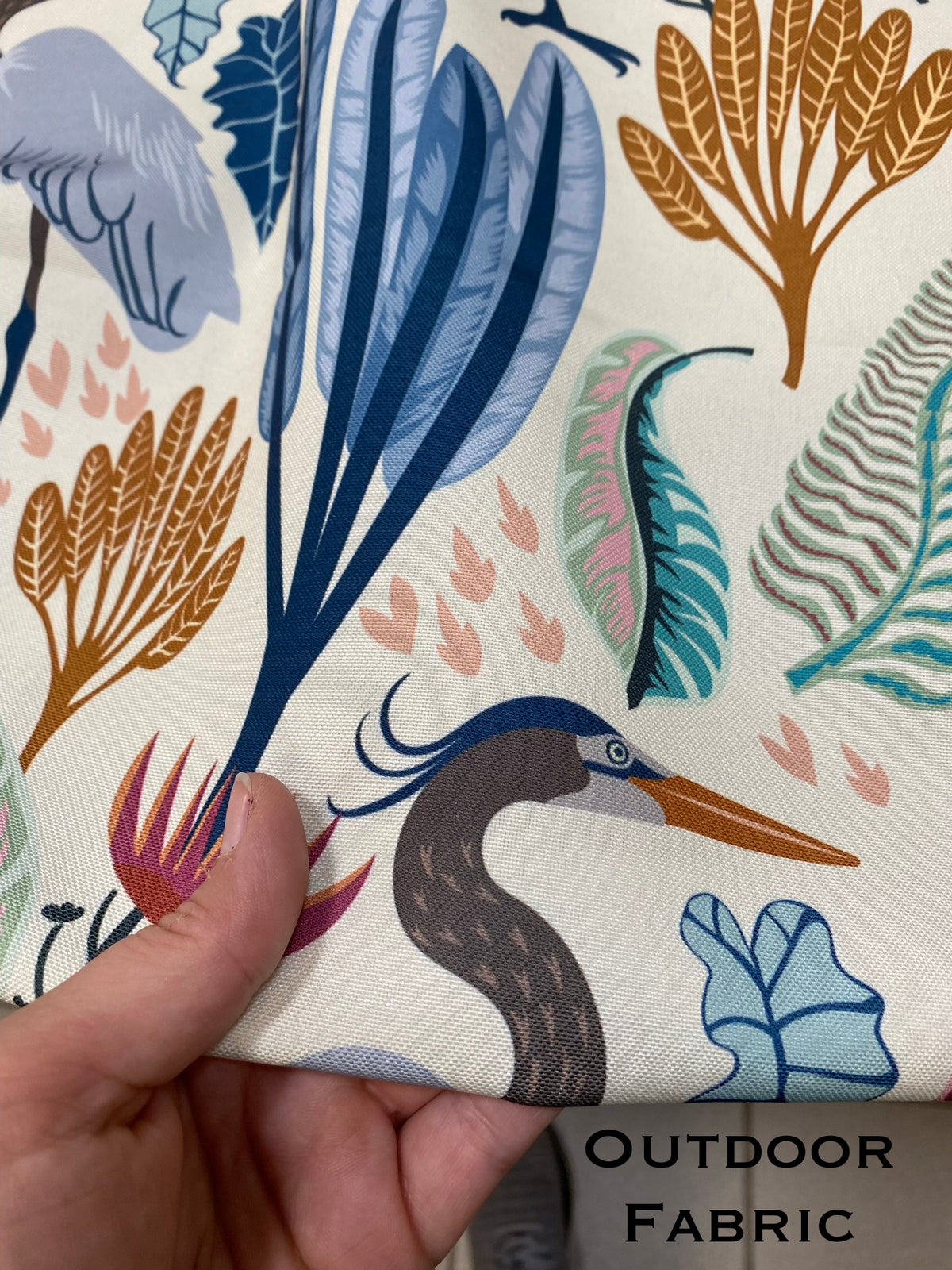 Coastal Heron Fabric by the Yard – Cotton Twill or Outdoor Recycled Canvas Upholstery Fabric