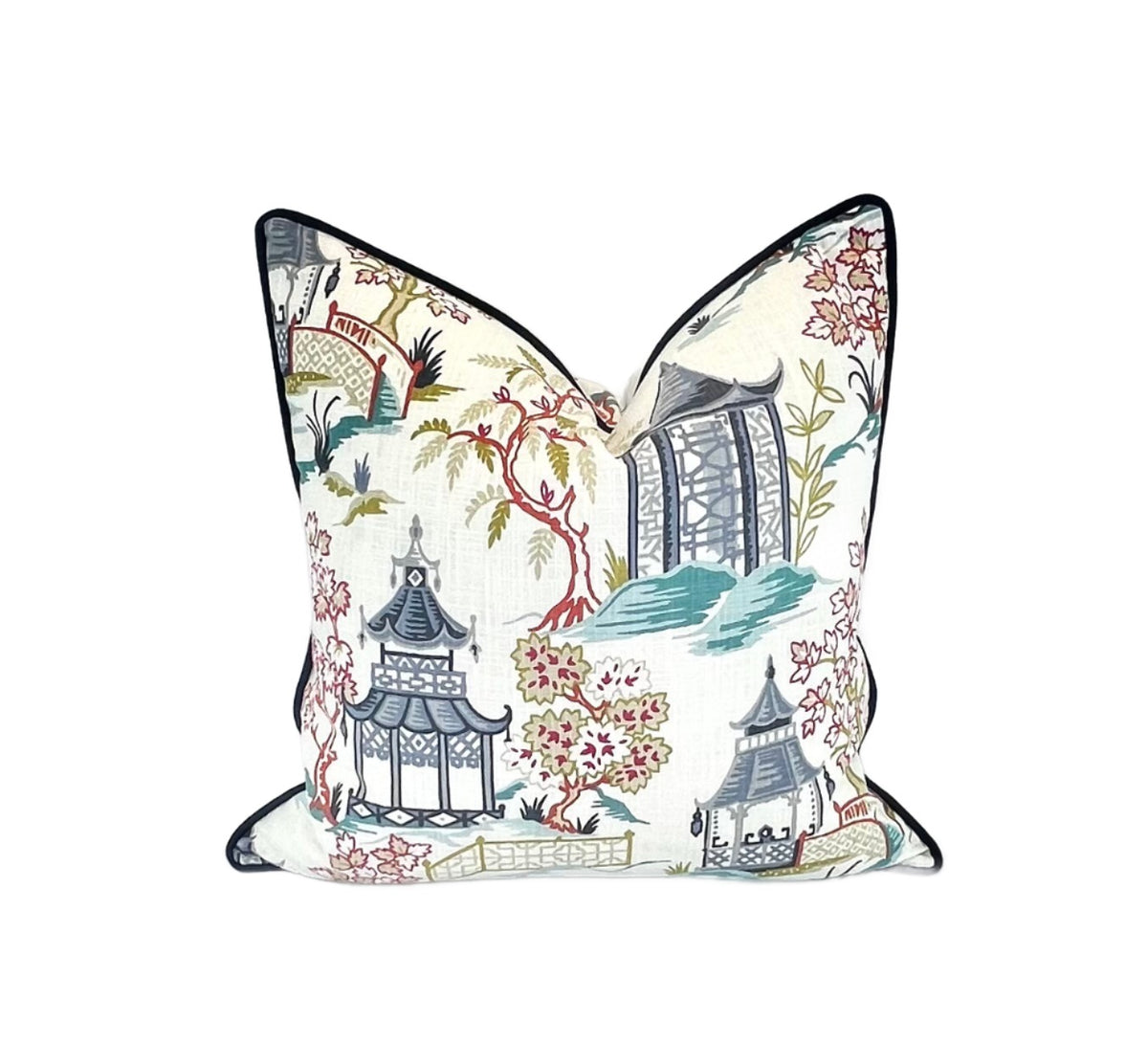 Decorative Pillow Cover in Chinoiserie in Toile Pagoda Fabric