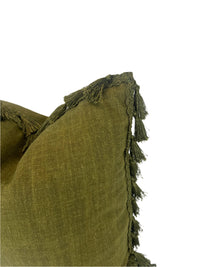 Green Herringbone Fern Fringe Fancy Decorative Pillow