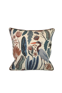 Everglades Heron in Plants Blue & Brown Fabric in a Decorative Pillow or Bolster