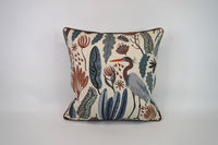 Everglades Heron in Plants Blue & Brown Fabric in a Decorative Pillow or Bolster