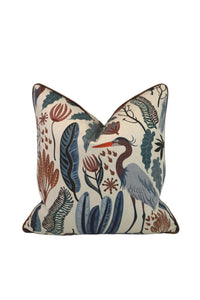 Everglades Heron in Plants Blue & Brown Fabric in a Decorative Pillow or Bolster