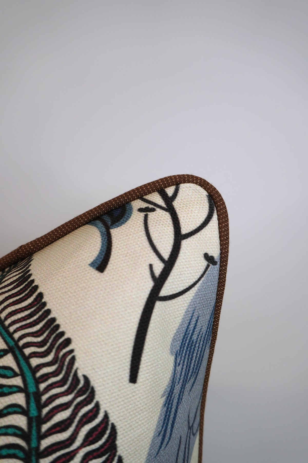 Everglades Heron in Plants Blue & Brown Fabric in a Decorative Pillow or Bolster