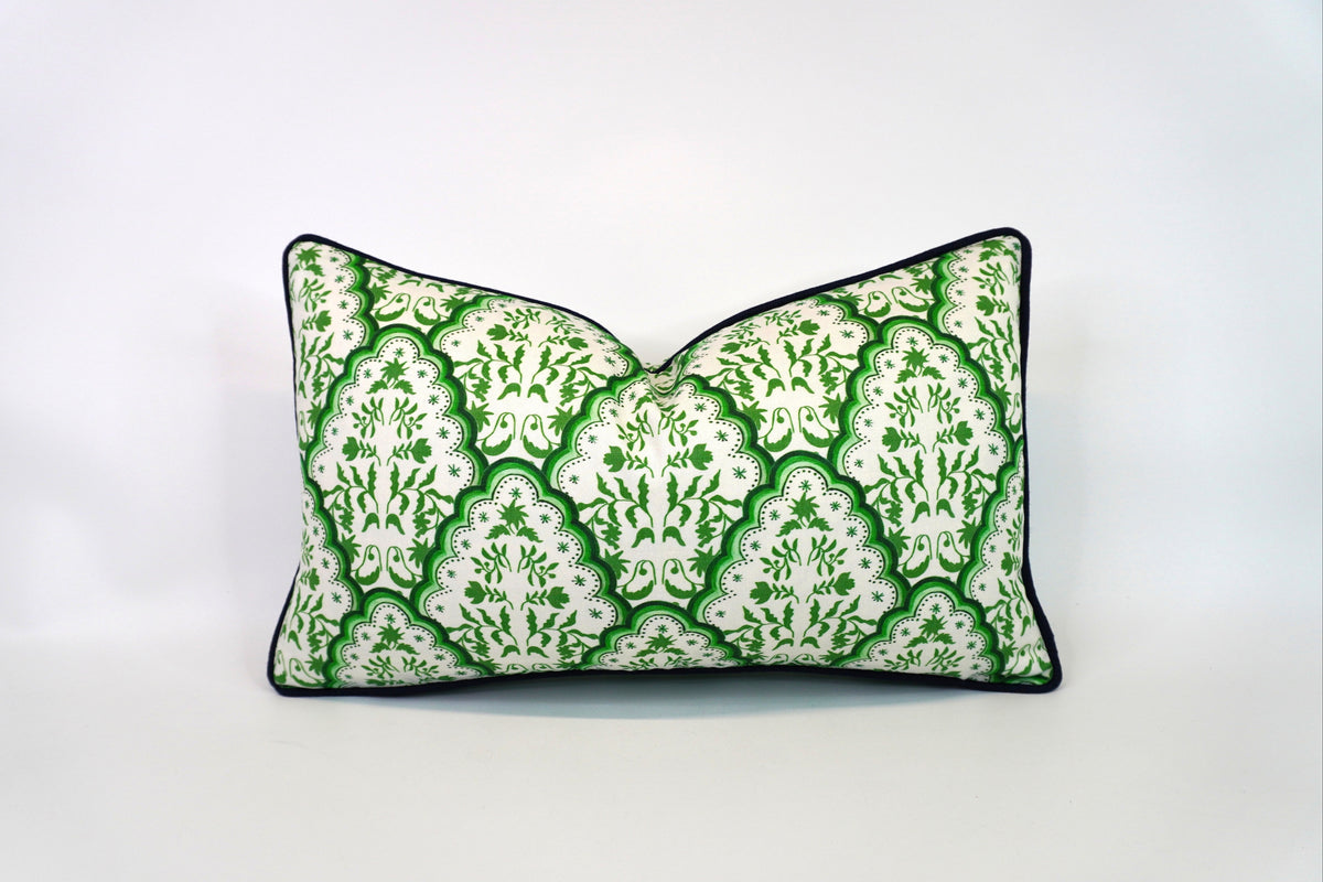 Floral Scallop Paisley in Shades of Green Decorative Pillow or Bolster