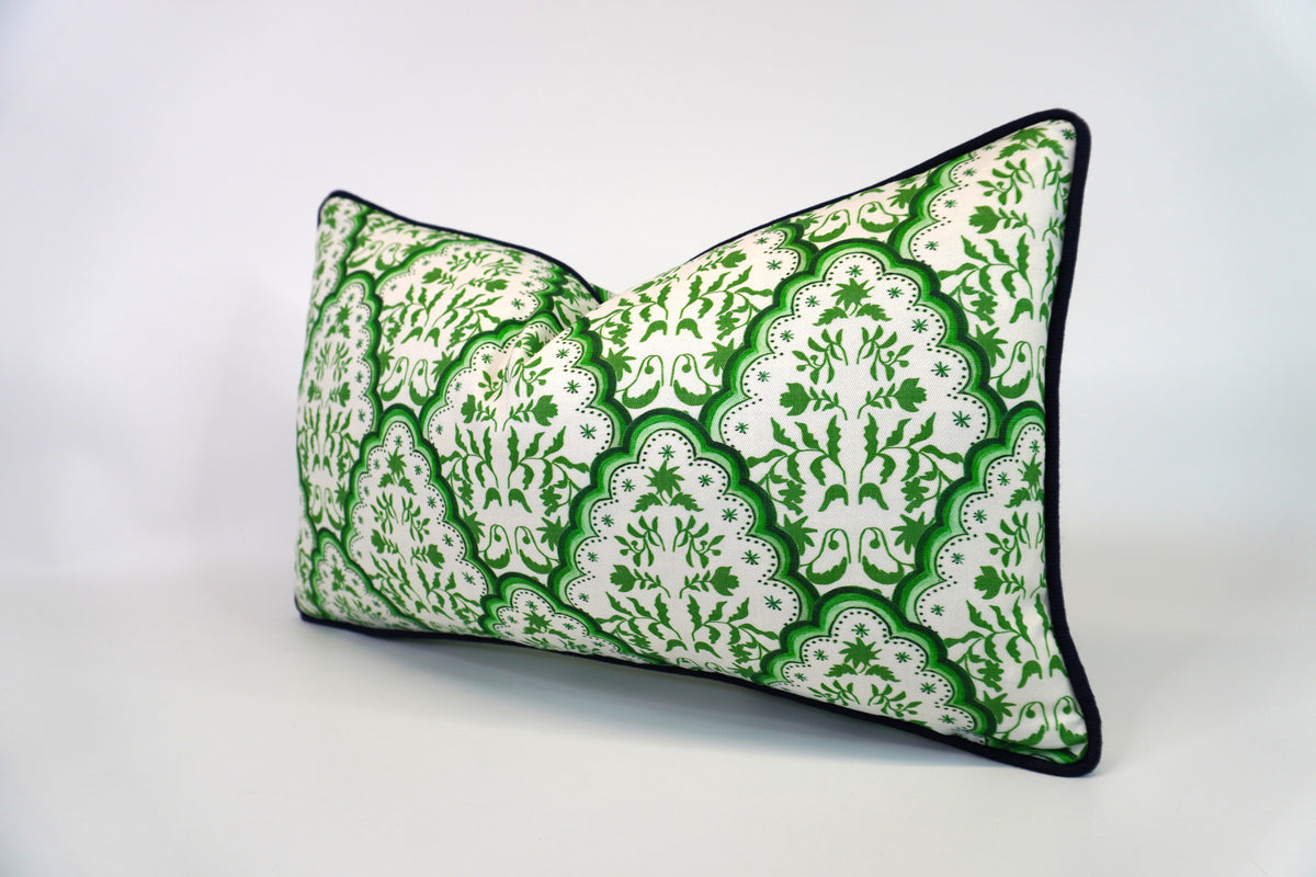 Floral Scallop Paisley in Shades of Green Decorative Pillow or Bolster