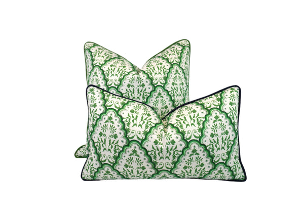 Floral Scallop Paisley in Shades of Green Decorative Pillow or Bolster