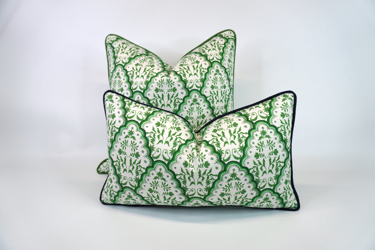 Floral Scallop Paisley in Shades of Green Decorative Pillow or Bolster