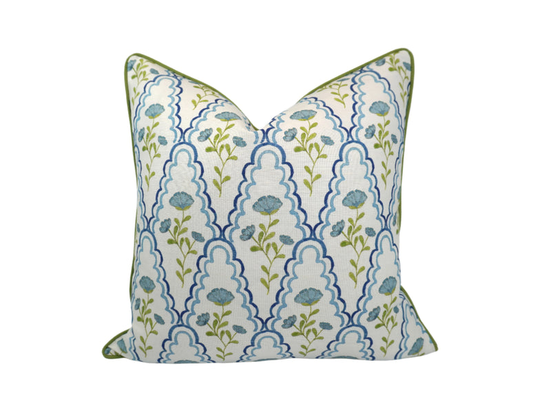 Decorative floral Pillow cover on an off-white background