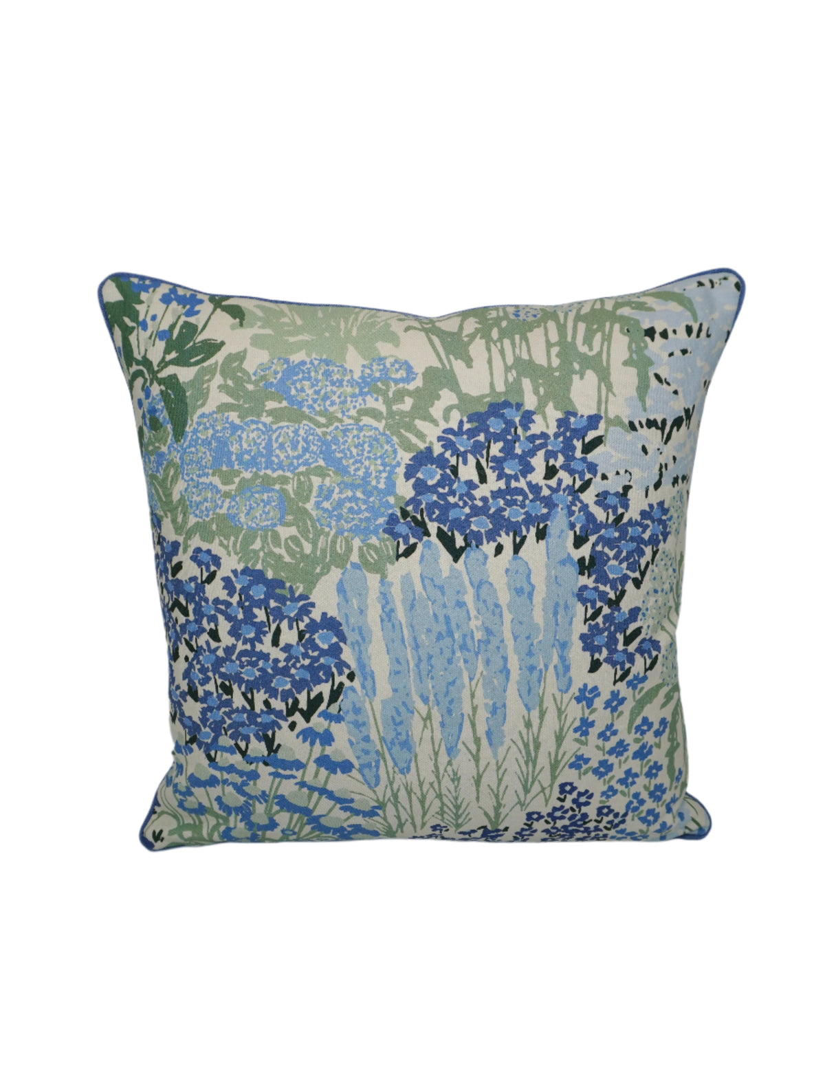 Floral-patterned pillow with blue flowers on a Cream-Beige background