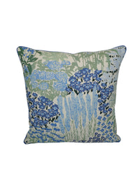 Floral-patterned pillow with blue flowers on a Cream-Beige background