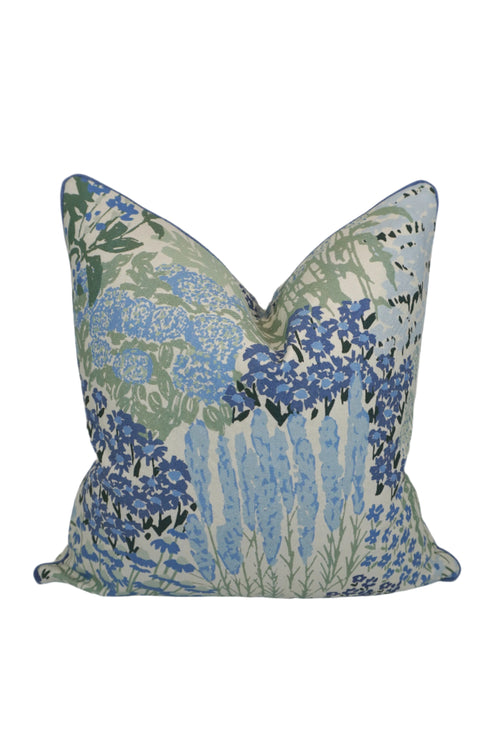 Floral-patterned pillow with blue flowers on a Cream-Beige background

