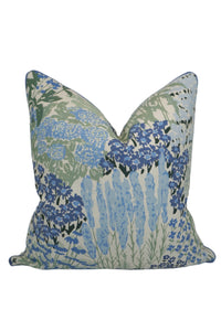 Floral-patterned pillow with blue flowers on a Cream-Beige background