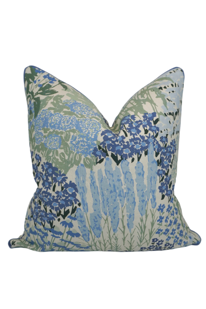 Floral-patterned pillow with blue flowers on a Cream-Beige background