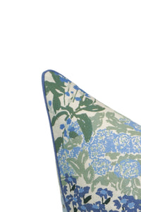 Floral-patterned pillow with blue flowers on a Cream-Beige background