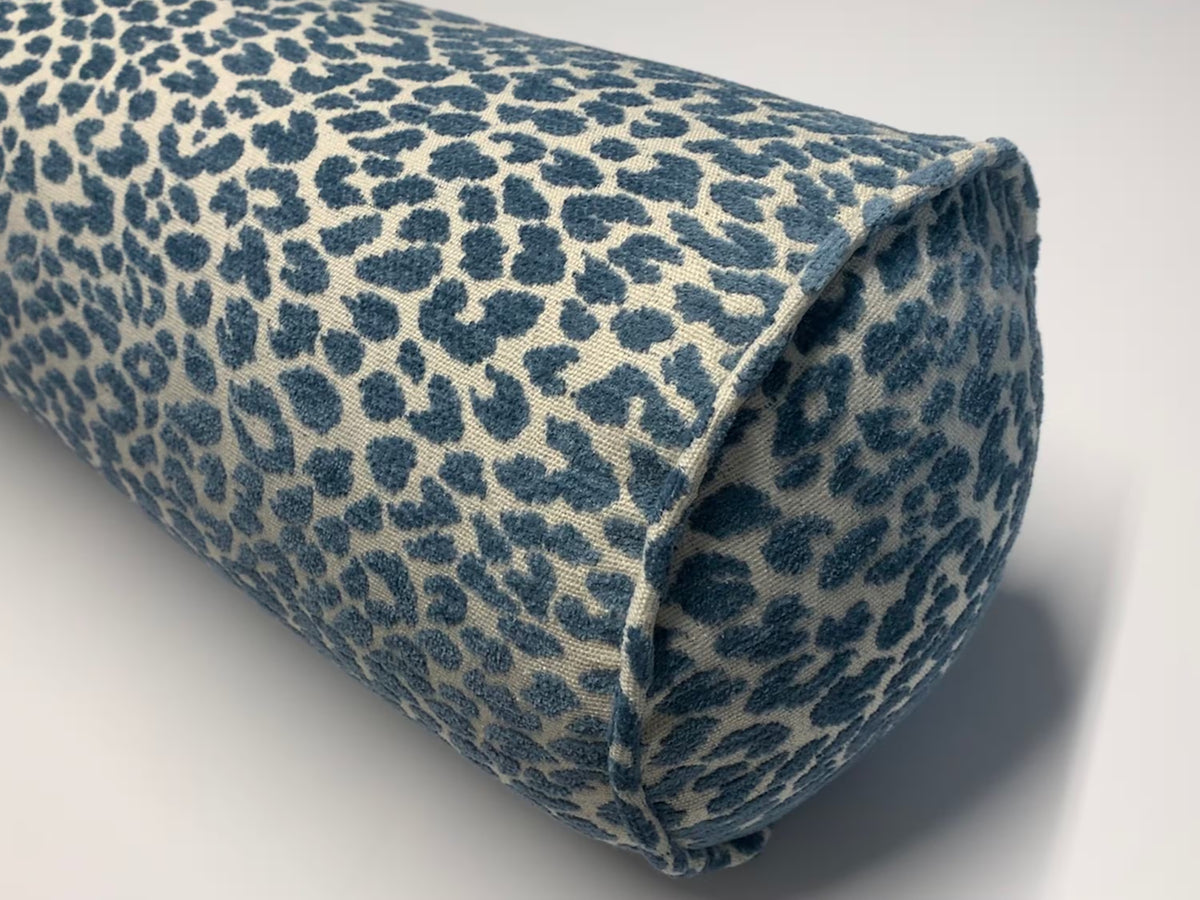 Delft Chenille Animal Print Luxury Bolster Pillow | Handmade Indoor Accent with Insert