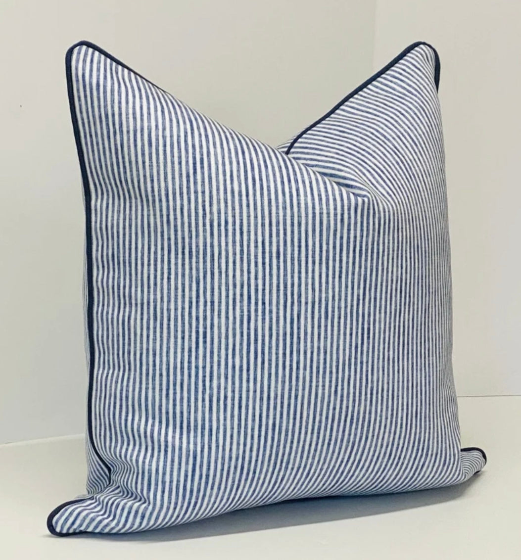 Blue and White Ticking Lumbar Pillow Cover