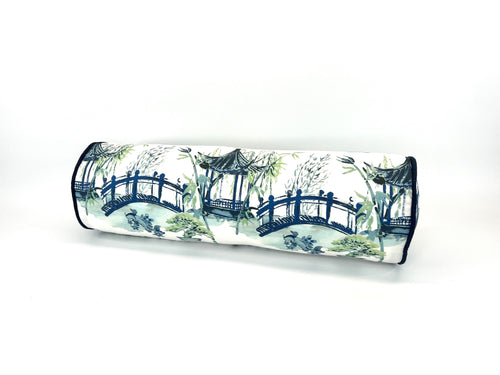Classic Blue Chinoiserie Decorative Bolster - (Includes Insert)