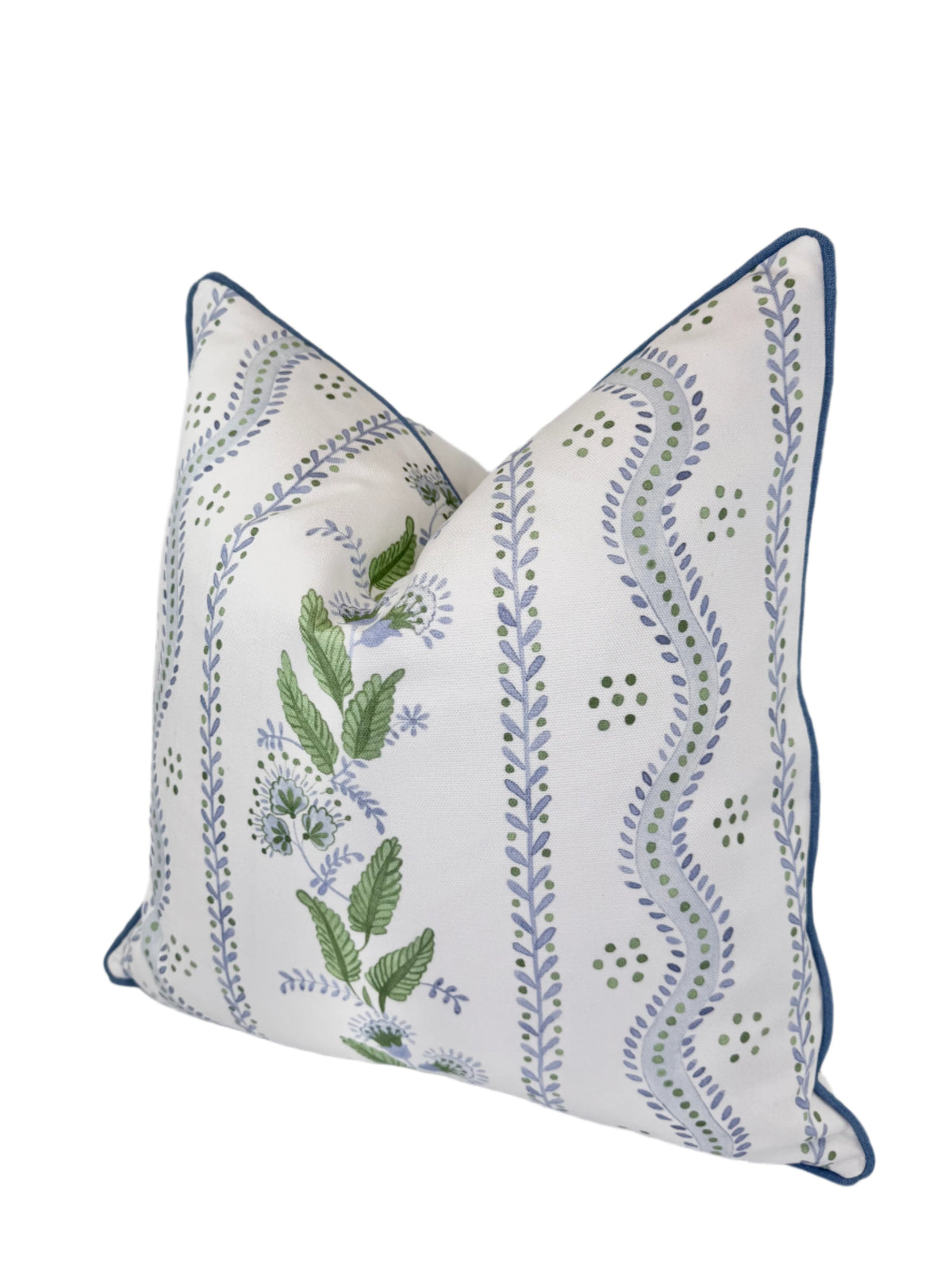 Cornflower Blues & Greens Vine Decorative Pillow or Bolster