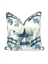 Classic Blue Chinoiserie Bonsai Tree Decorative Pillow Cover (Inserts Available Now!!)